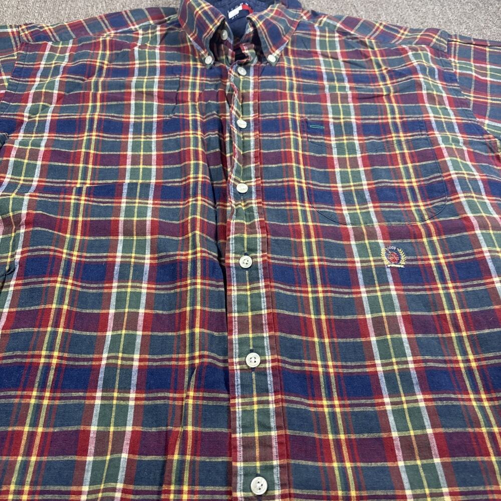 Vintage Tommy Hilfiger Men’s Shirt Sleev Button up Shirt Plaid Large Clean